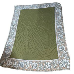 - Vintage Avocado Green Table Cloth With Cream Floral Trim 50 X 70”